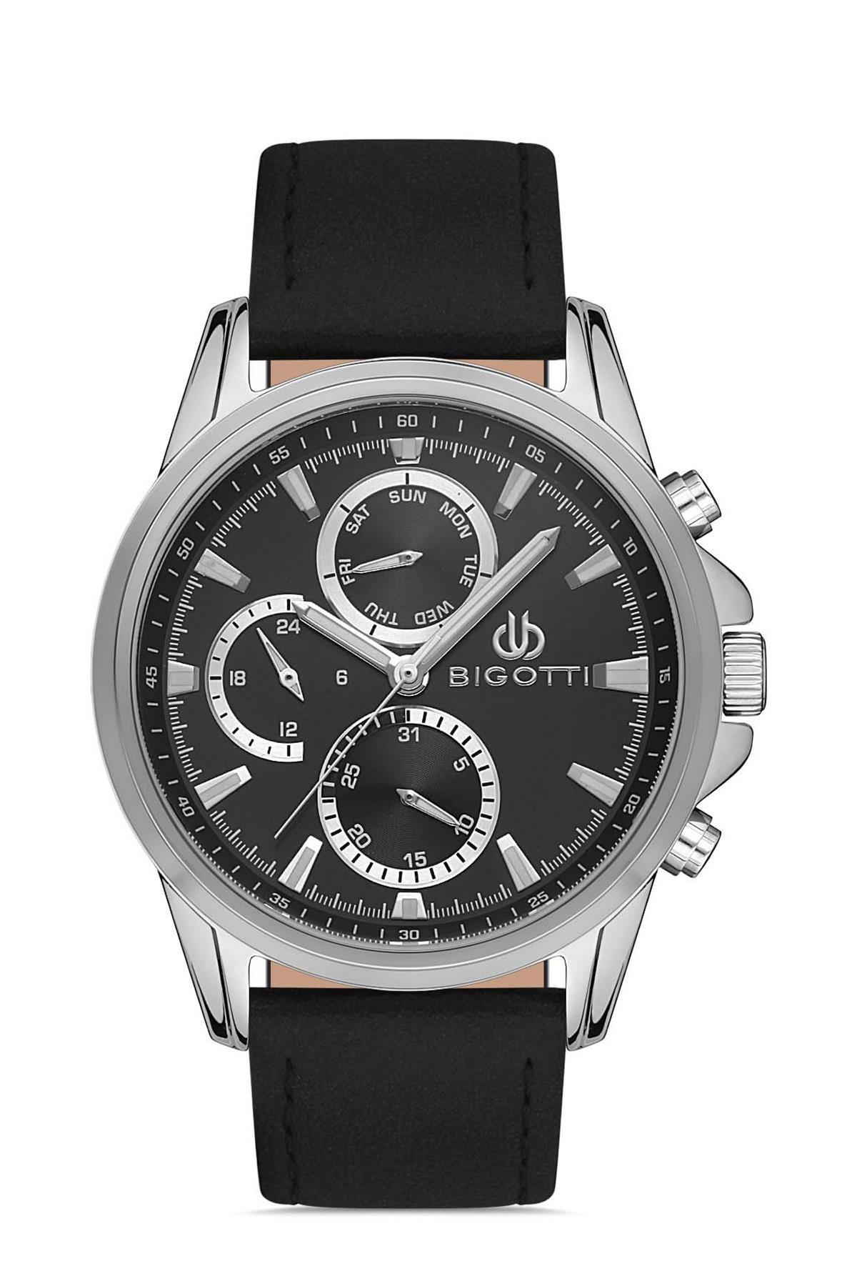 Bigotti BG.1.10443.1 Takvimli 44 mm Siyah Deri Kordon Analog Erkek Kol Saati