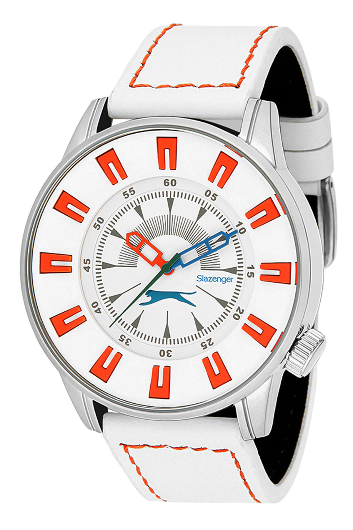 Slazenger SL.1053.02 43 mm Beyaz Deri Kordon Analog Erkek Kol Saati