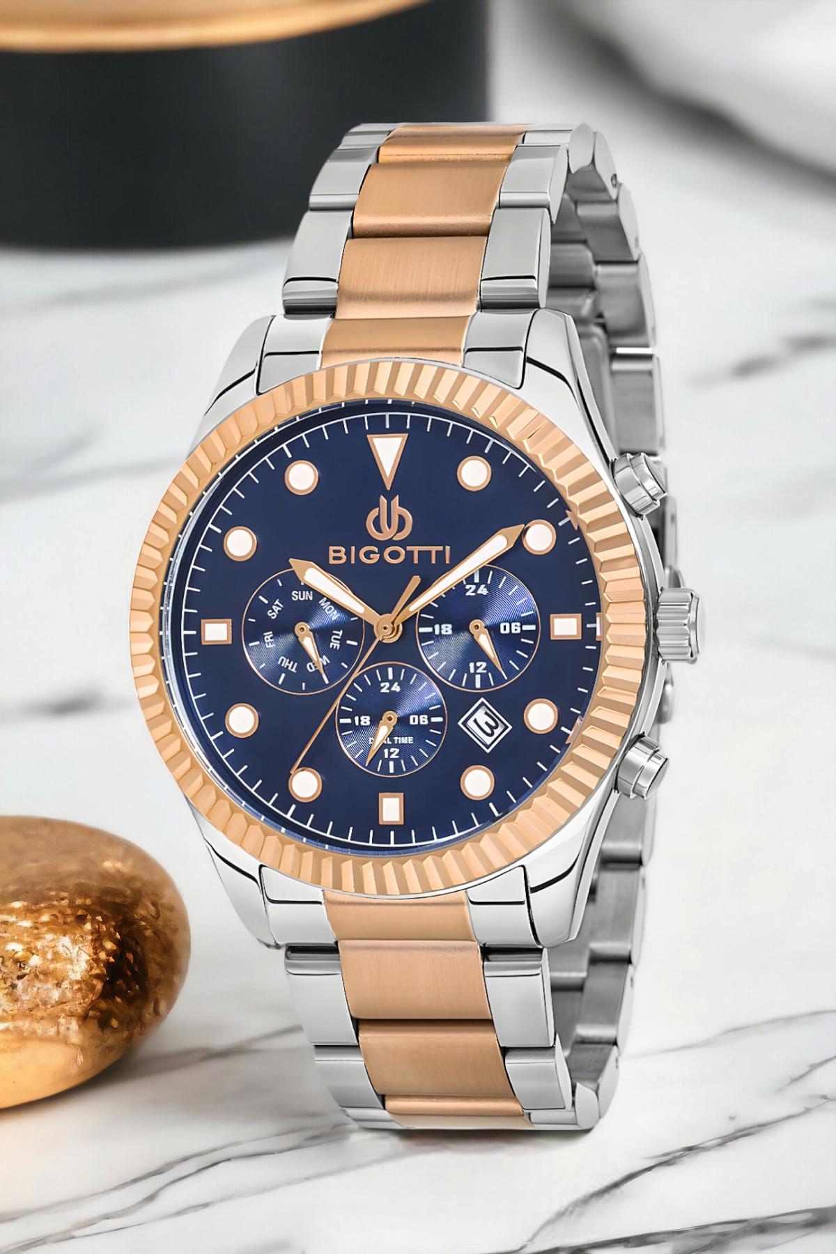 Bigotti BG.1.10280.4 Takvimli 44 mm Altın-Çelik Kordon Analog Erkek Kol Saati