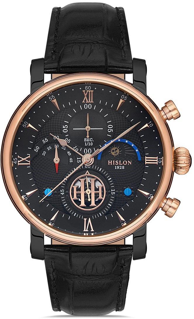 Hislon TM105T-04BR Pusulalı Takvimli Siyah Deri Kordon Analog Erkek Kol Saati