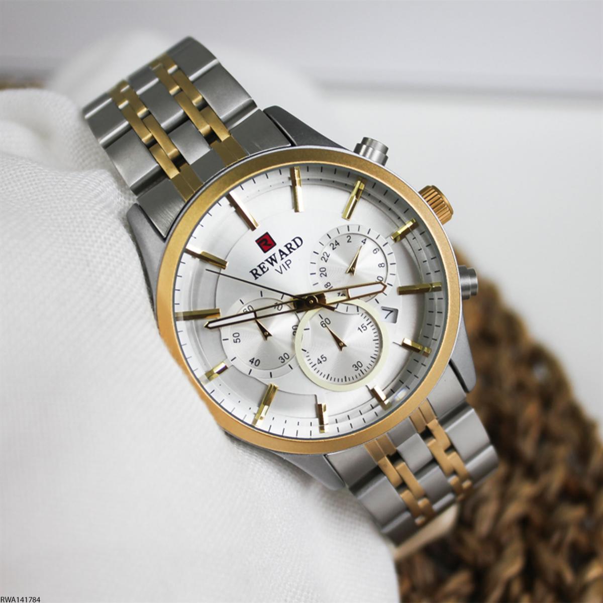 Reward RWA141784 Takvimli 44 mm Gri-Sarı Metal Kordon Analog Erkek Kol Saati