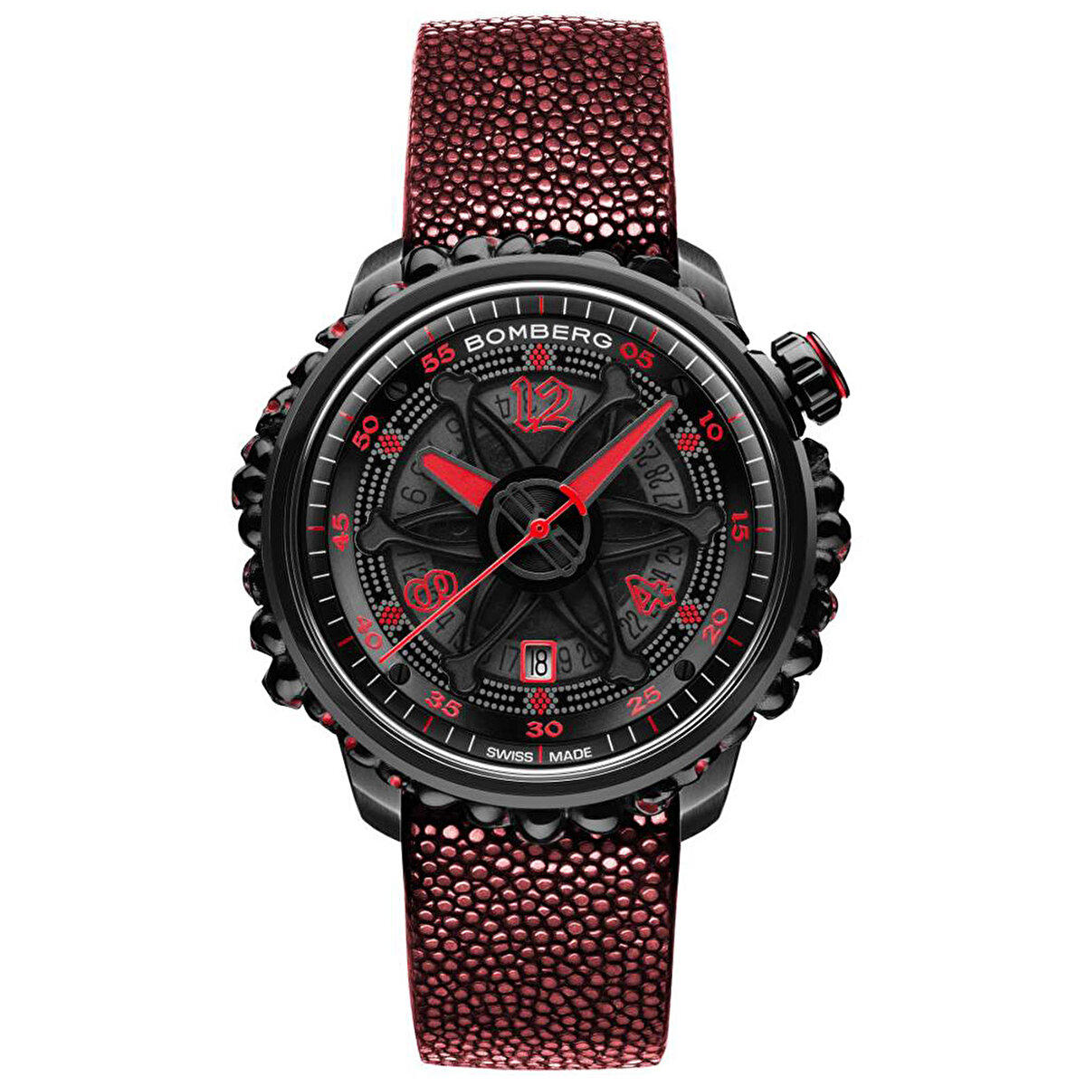 Bomberg BB-CT43APBA25211 Takvimli 43 mm Kırmızı Deri Kordon Analog Erkek Kol Saati