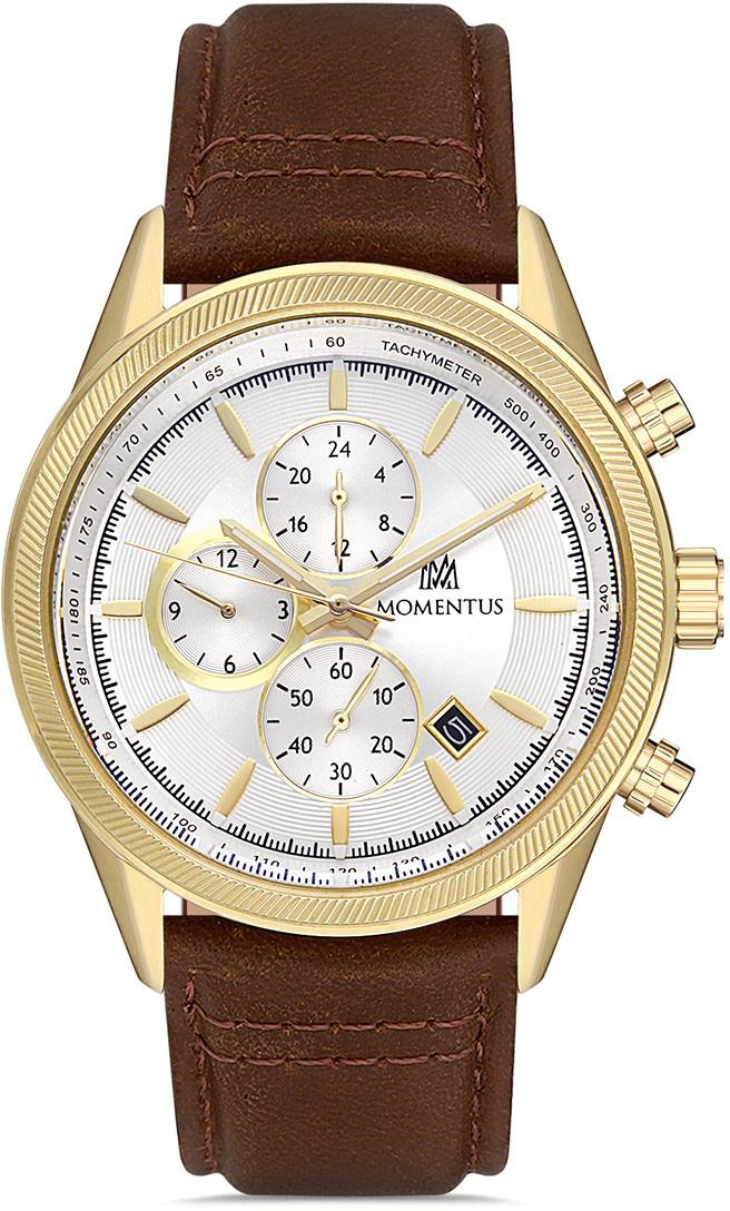 Momentus SM370G-02KG Takvimli 45 mm Kahverengi Deri Kordon Analog Kol Saati