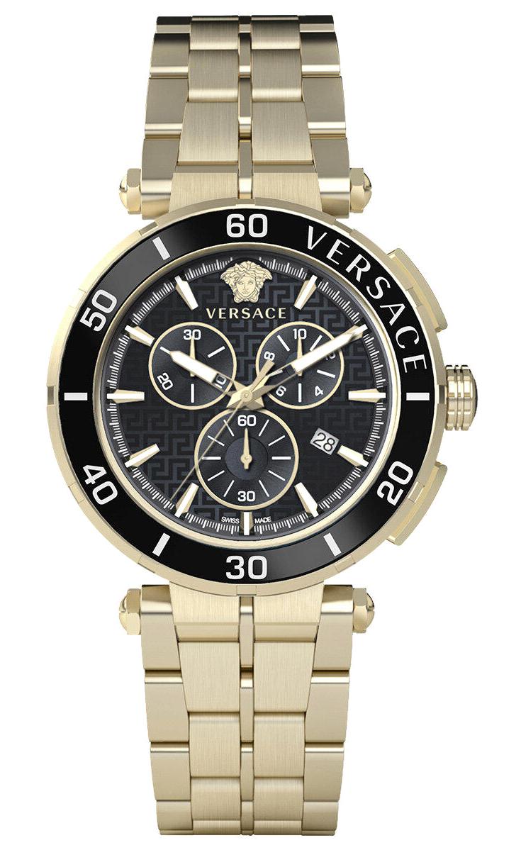 Versace VRSCVE3L00522 Takvimli 45 mm Altın Çelik Kordon Analog Erkek Kol Saati