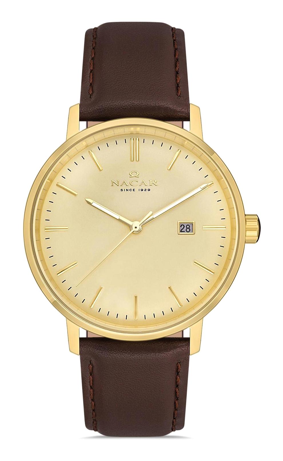 Nacar 3429B637DCL2 Takvimli 44 mm Kahverengi Çelik Kordon Analog Kol Saati