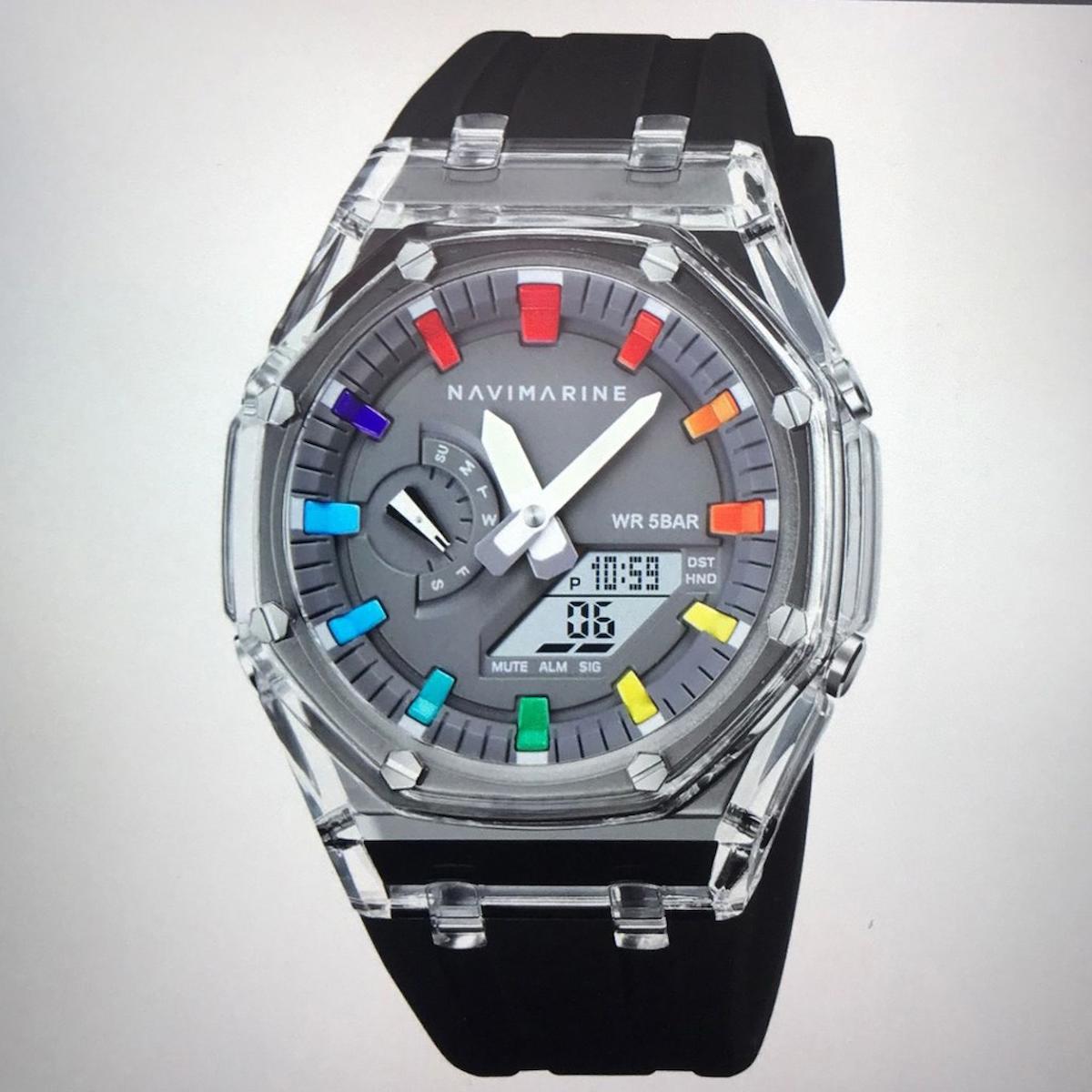 Navimarine AZR001-06 Takvimli 43 mm Siyah Silikon Kordon Analog Kol Saati