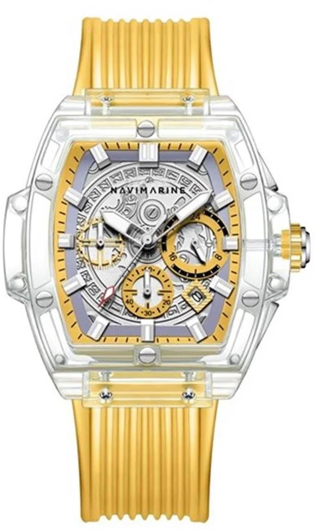 Navimarine YATCH001 Takvimli 44 mm Sarı Silikon Kordon Analog Kol Saati