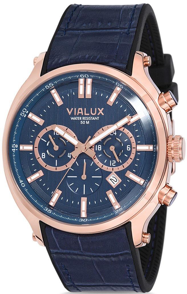 Vialux VX535R-11MR Takvimli 44.5 mm Lacivert Deri Kordon Analog Kol Saati
