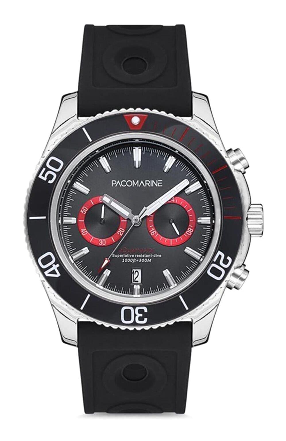 Pacomarine PM.19901.01 Takvimli 44 mm Siyah Silikon Kordon Analog Erkek Kol Saati