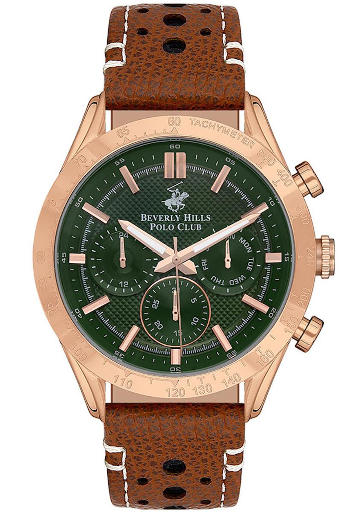 Beverly Hills Polo Club BP3317X472 Takvimli 48 mm Kahverengi Deri Kordon Analog Erkek Kol Saati