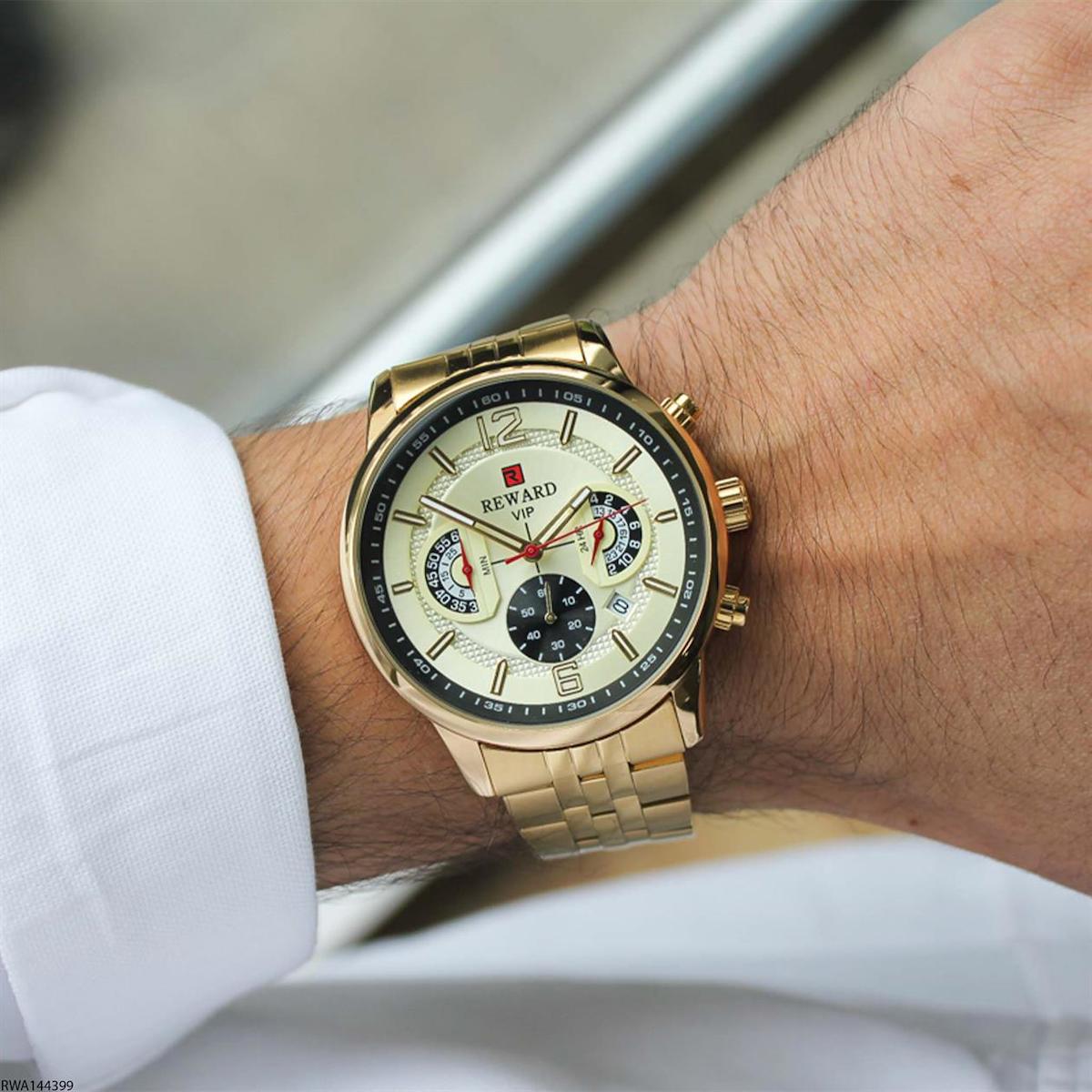 Reward RWA144399 Takvimli 45 mm Altın Çelik Kordon Analog Erkek Kol Saati