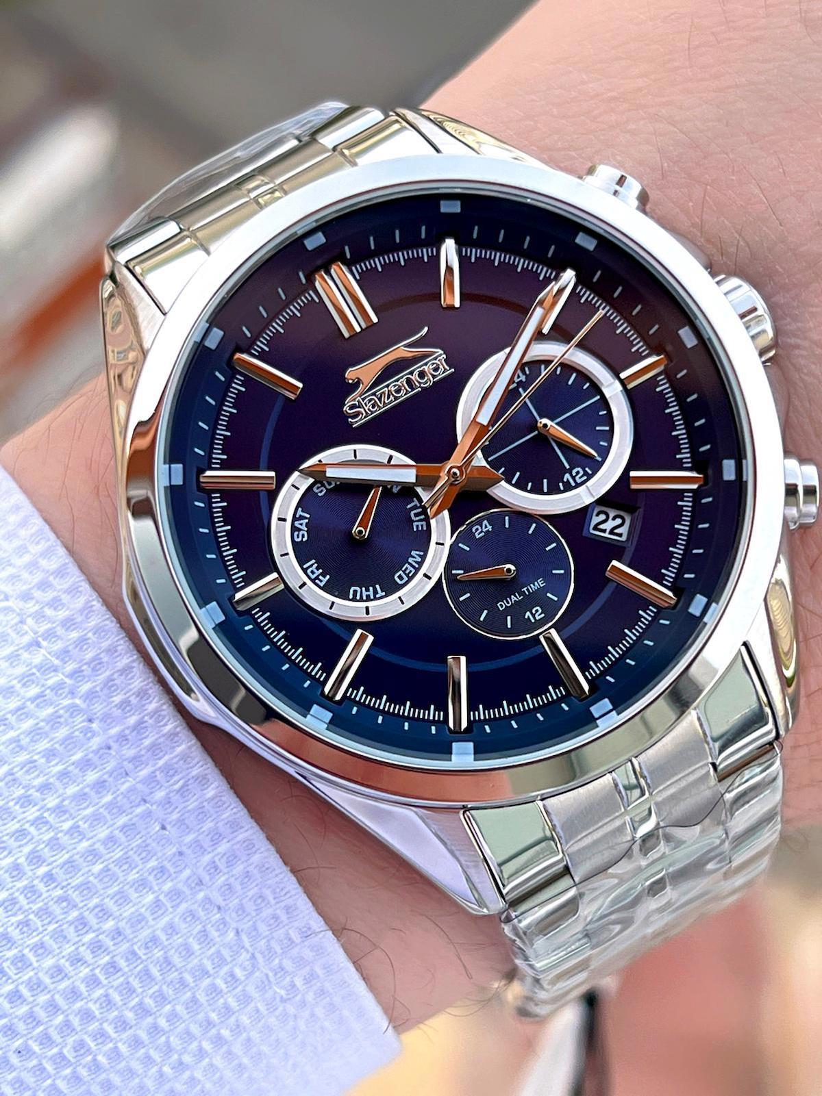 Slazenger SL.1898.2.03 Takvimli 48 mm Çelik Kordon Analog Erkek Kol Saati