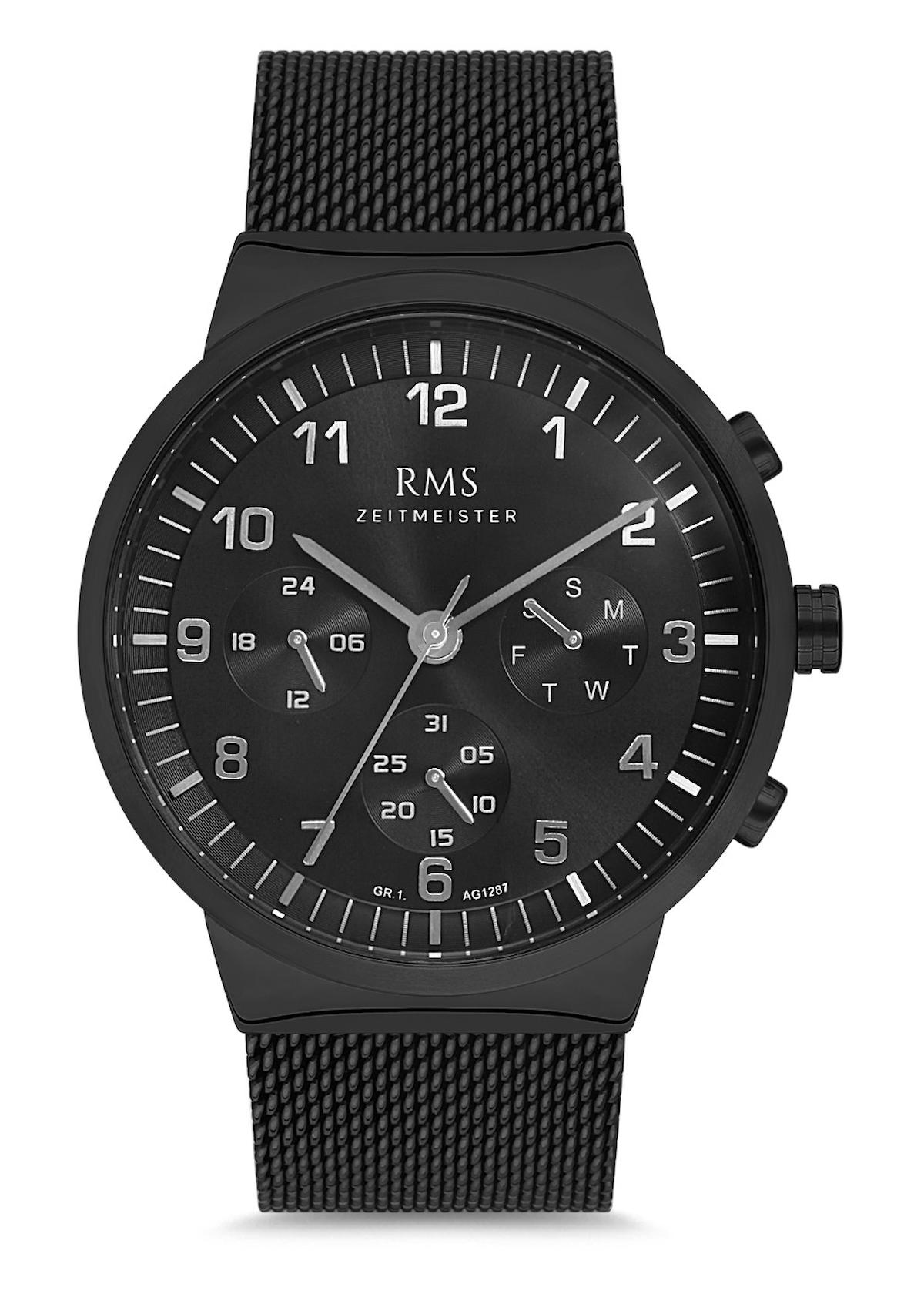 Romanson GR.1.AG1287.06 Takvimli 43 mm Siyah Metal Kordon Analog Erkek Kol Saati