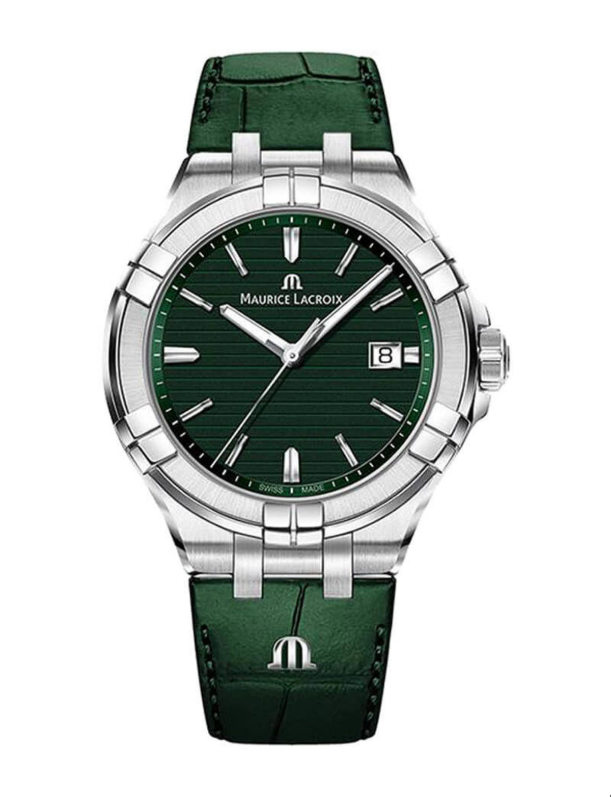 Maurice Lacroix ML-AI1008SS001630-5 Pusulalı Takvimli 42 mm Yeşil Deri Kordon Analog Kol Saati