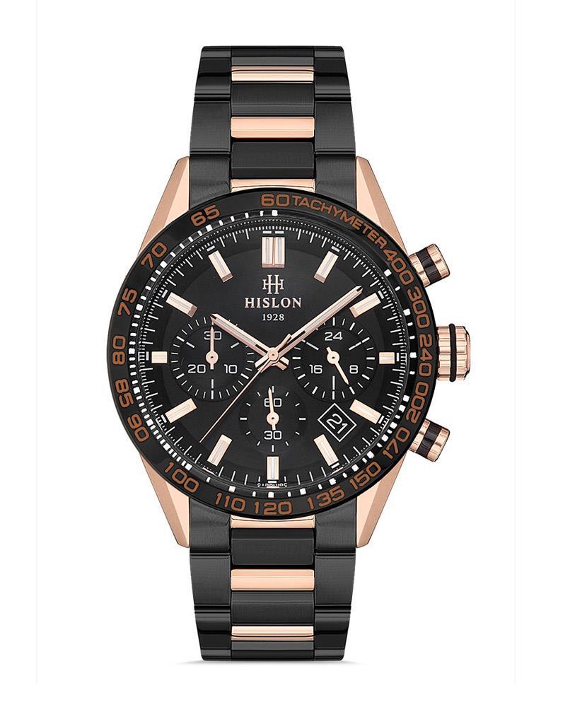 Hislon MS107T-04SR Pusulalı Takvimli 44 mm Siyah Çelik Kordon Analog Erkek Kol Saati