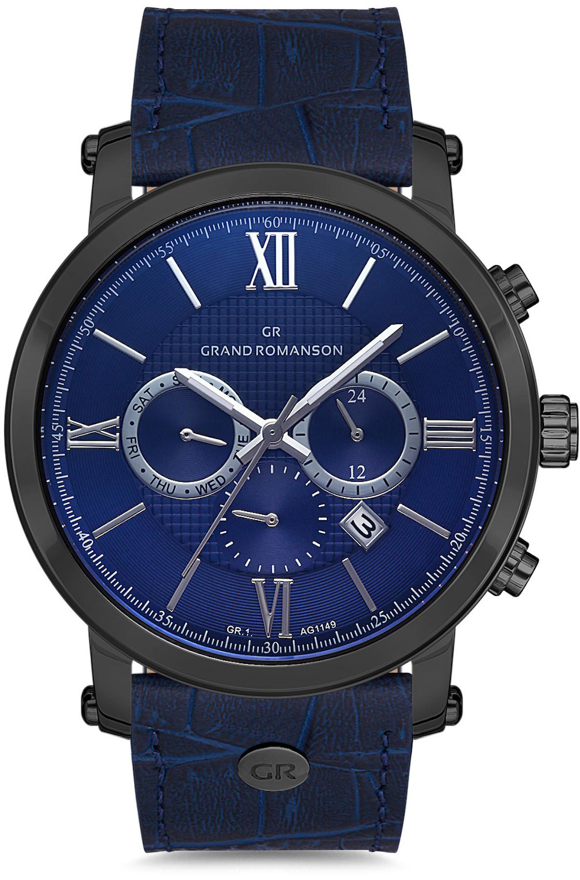 Romanson GR.1.AG1149.08 Takvimli 45 mm Lacivert Deri Kordon Analog Kol Saati