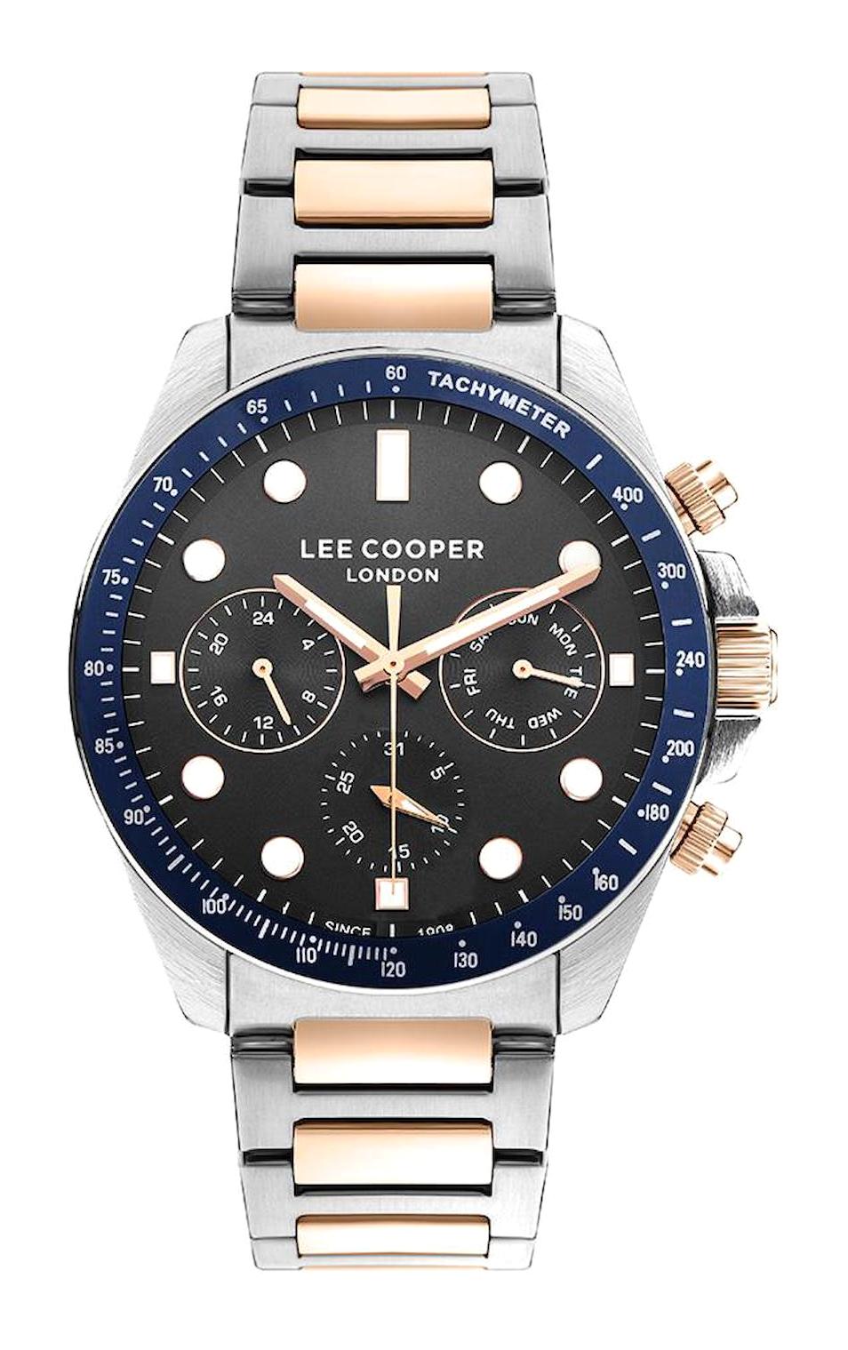 Lee Cooper LC07829.550-NM Takvimli 44 mm Altın-Çelik Kordon Analog Erkek Kol Saati