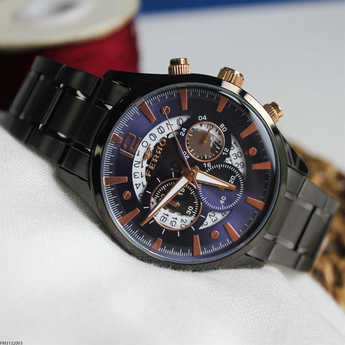 Ferro FM31320V3 Takvimli 44 mm Siyah Çelik Kordon Analog Erkek Kol Saati
