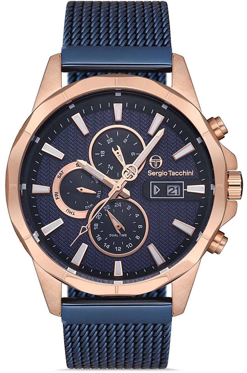 Sergio Tacchini ST.1.10217.2 Takvimli 43 mm Lacivert Çelik Kordon Analog Kol Saati