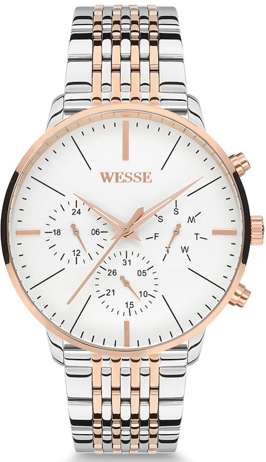 Wesse WWG401102SS Pusulalı Takvimli 42 mm Gri-Rose Gold Çelik Kordon Analog Kol Saati