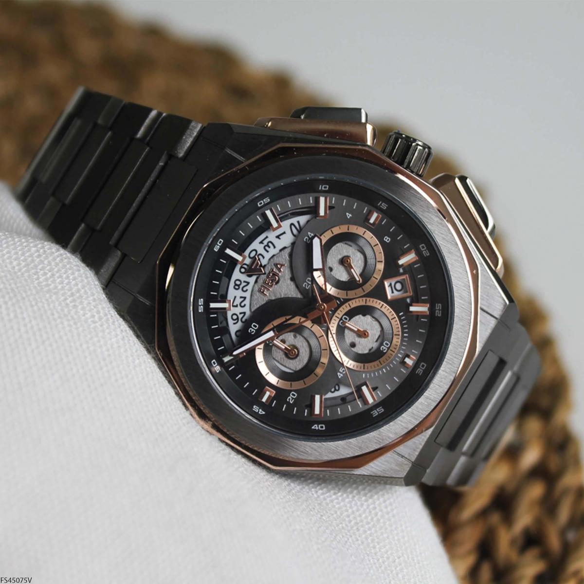 Fiesta FS45075V Takvimli 47 mm Siyah Çelik Kordon Analog Erkek Kol Saati