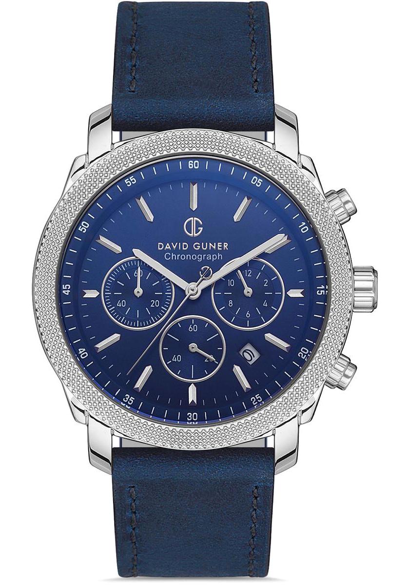 David Guner DG-8052GB-L3 Takvimli 43 mm Lacivert Deri Kordon Analog Erkek Kol Saati