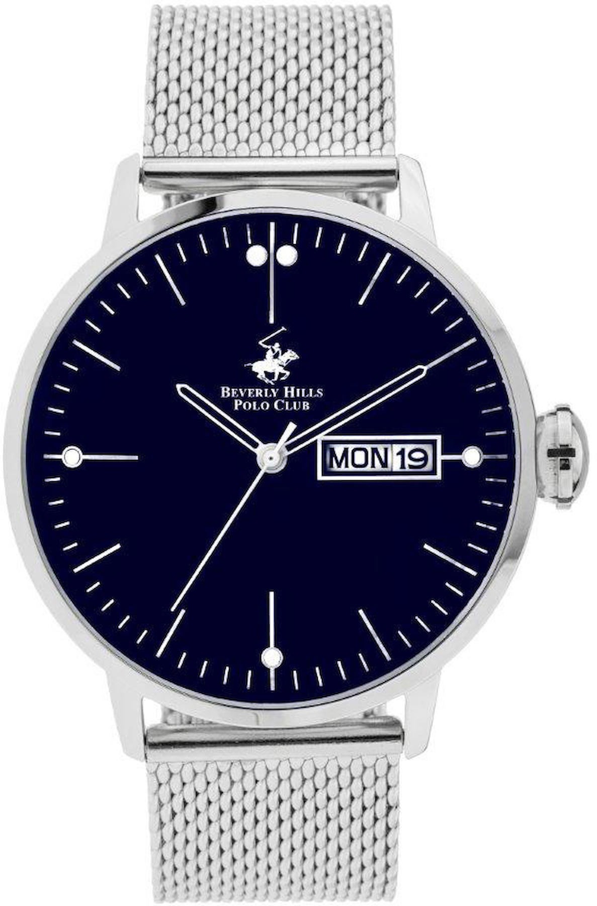 Beverly Hills Polo Club BH701904 Takvimli 46 mm Çelik-Hasır Kordon Analog Erkek Kol Saati