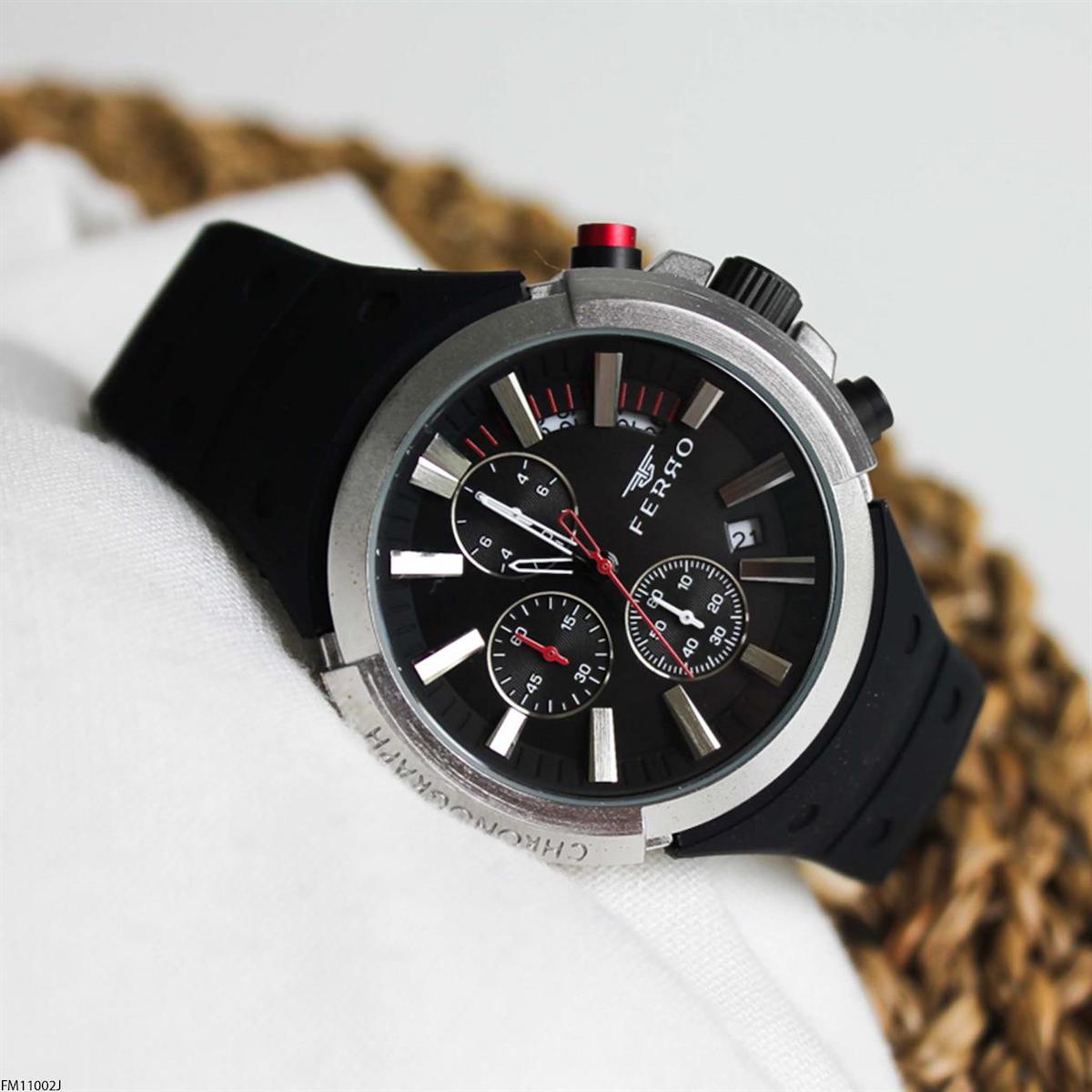 Ferro FM11002J Takvimli 44 mm Siyah Silikon Kordon Analog Erkek Kol Saati