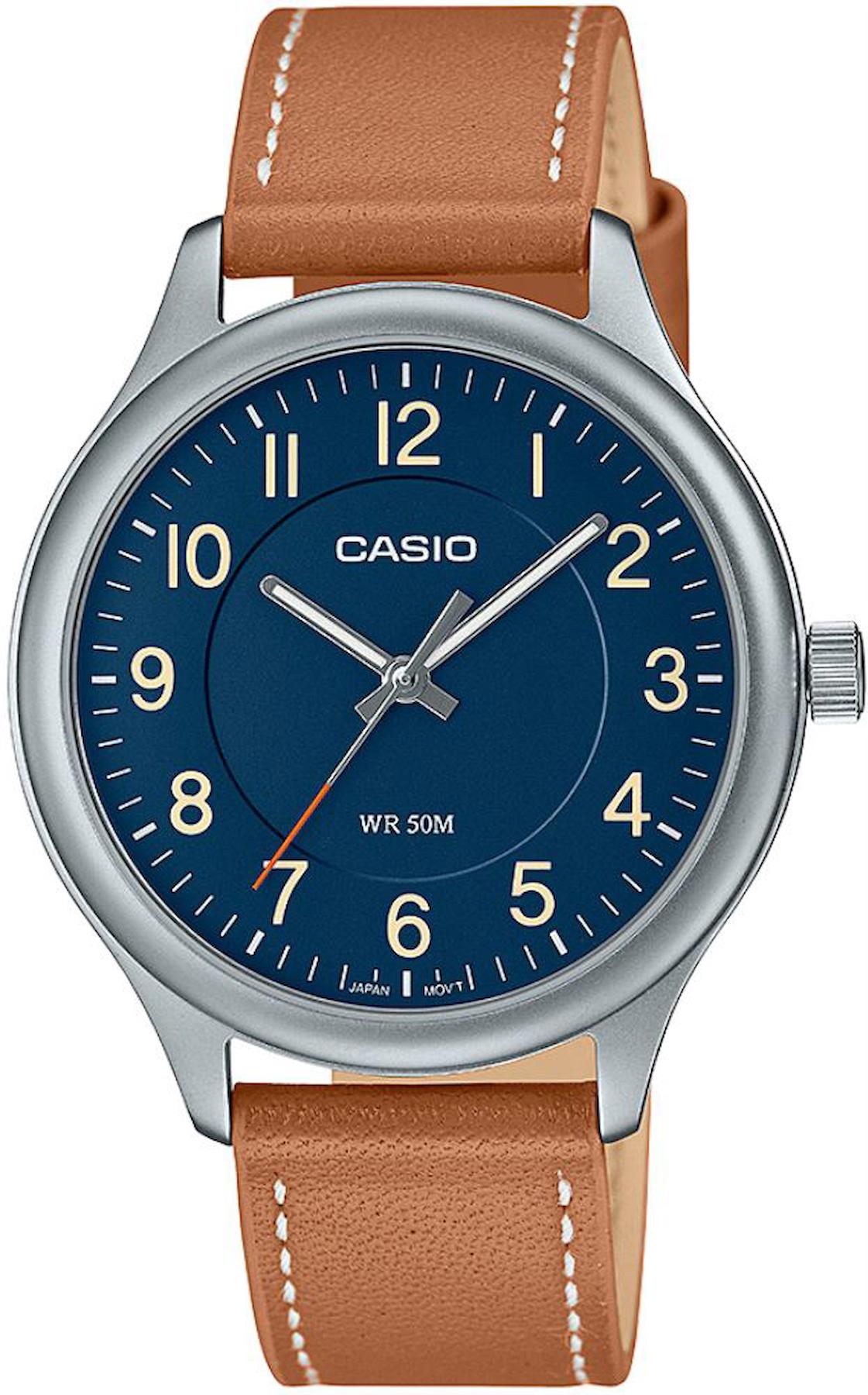 Casio MTP-B160L-2BVDF 39 mm Kiremit Deri Kordon Analog Erkek Kol Saati