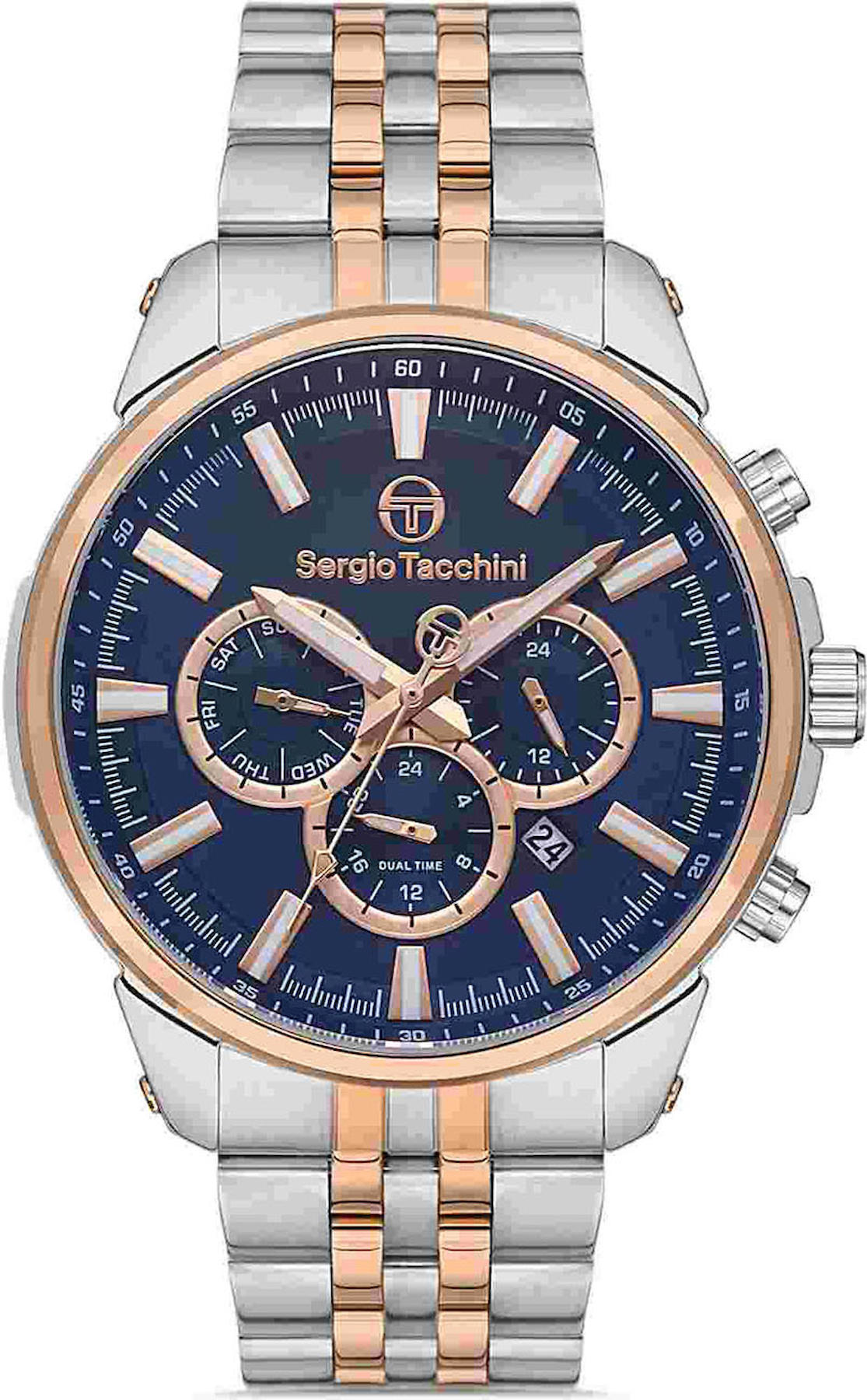 Sergio Tacchini ST.1.10262.4 Takvimli 44 mm Gri-Rose Gold Çelik Kordon Analog Kol Saati