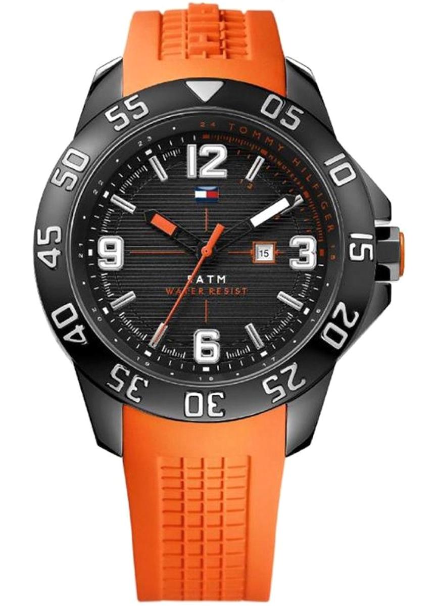 Tommy Hilfiger TH1790985 Takvimli 44 mm Turuncu Silikon Kordon Analog Kol Saati