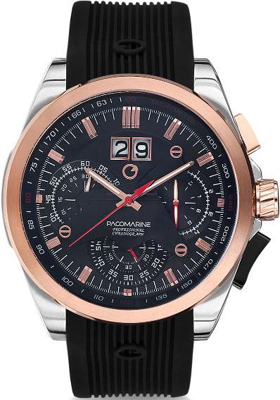 Pacomarine PM.51011.10 Takvimli 44 mm Siyah Silikon Kordon Analog Kol Saati