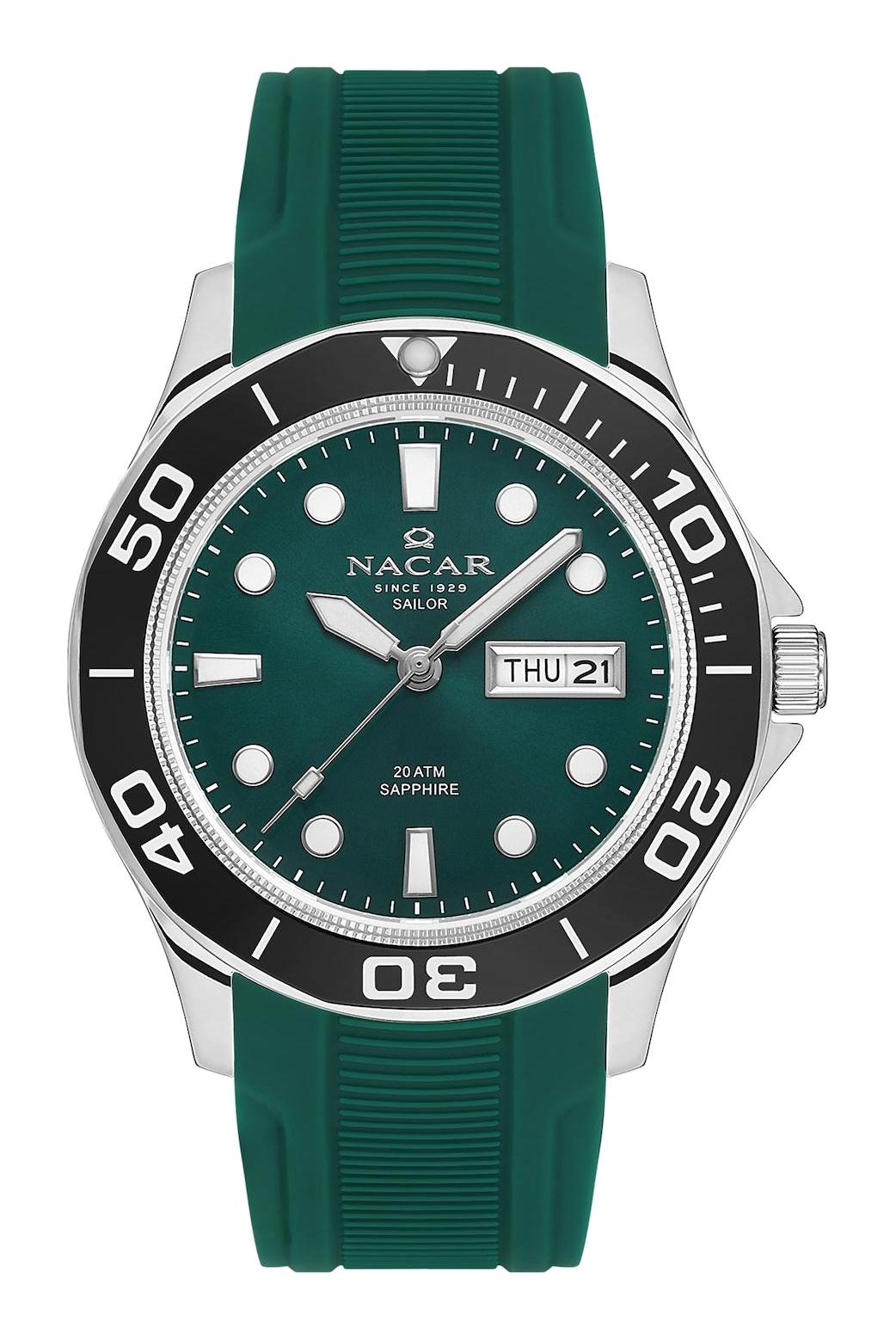 Nacar 3429B509ANS6 Takvimli 44 mm Yeşil Çelik Kordon Analog Kol Saati