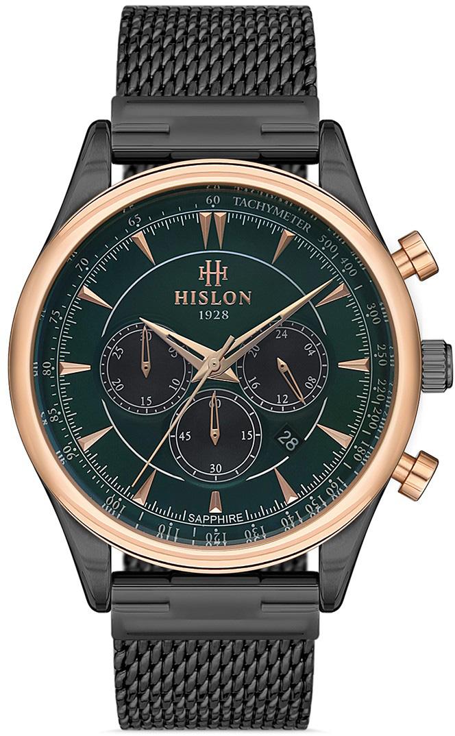 Hislon MS101T-15SR Pusulalı Takvimli 44 mm Siyah Çelik Kordon Analog Erkek Kol Saati