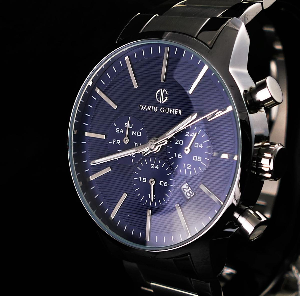 David Guner DG8224GA-A3-1 Takvimli 44 mm Siyah Çelik Kordon Analog Kol Saati