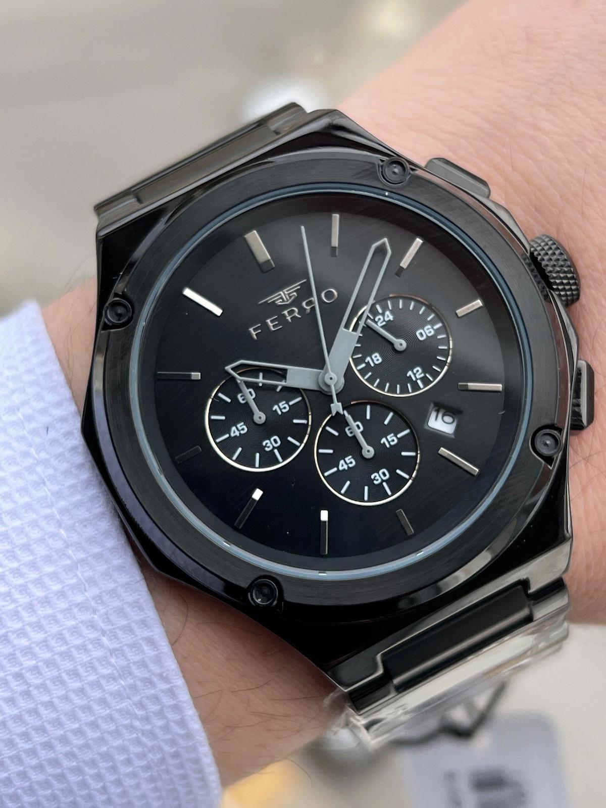 Ferro XF0035 Su Geçirmez Takvimli 44 mm Siyah Çelik Kordon Analog Erkek Kol Saati