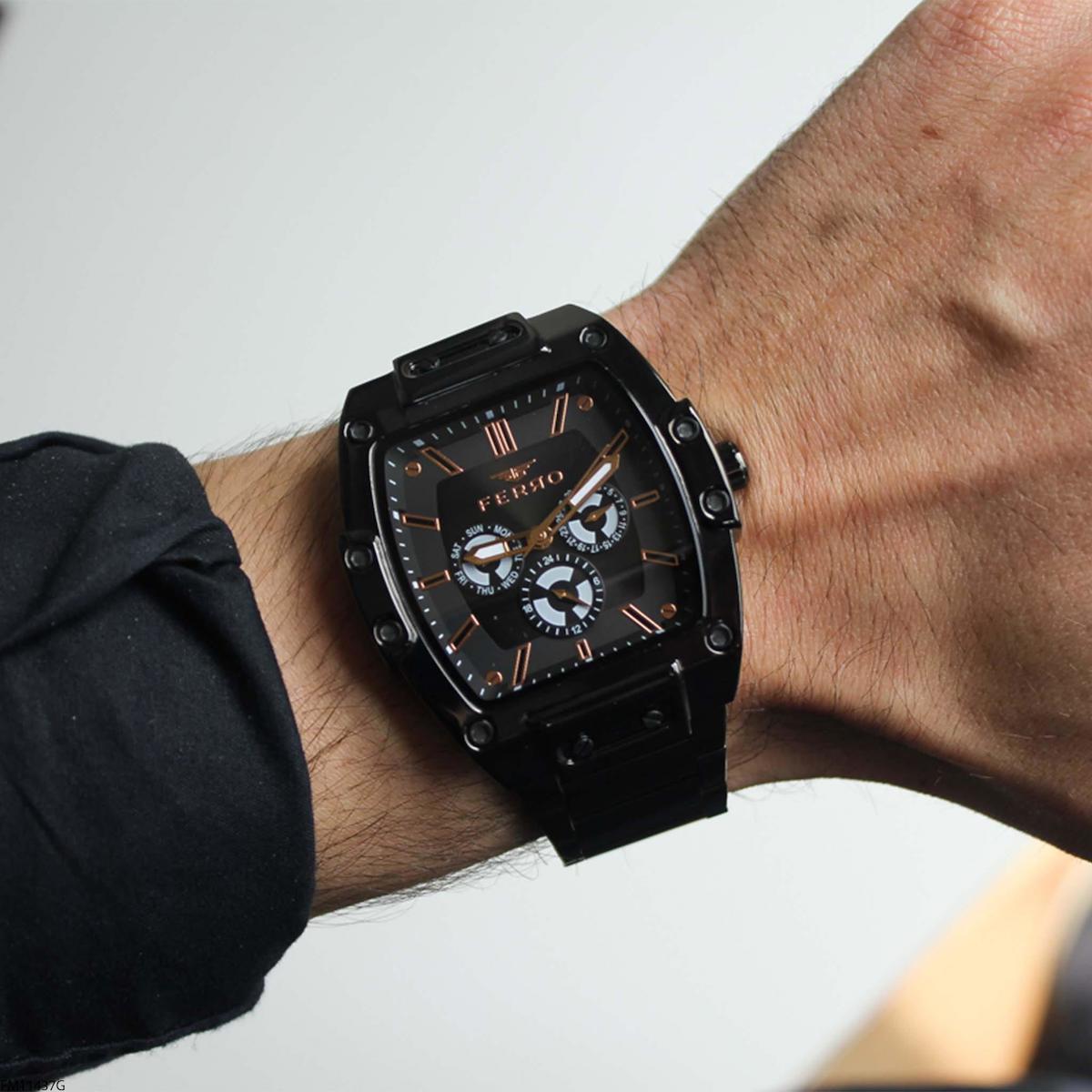 Ferro FM11437G Takvimli 45 mm Siyah Çelik Kordon Analog Erkek Kol Saati