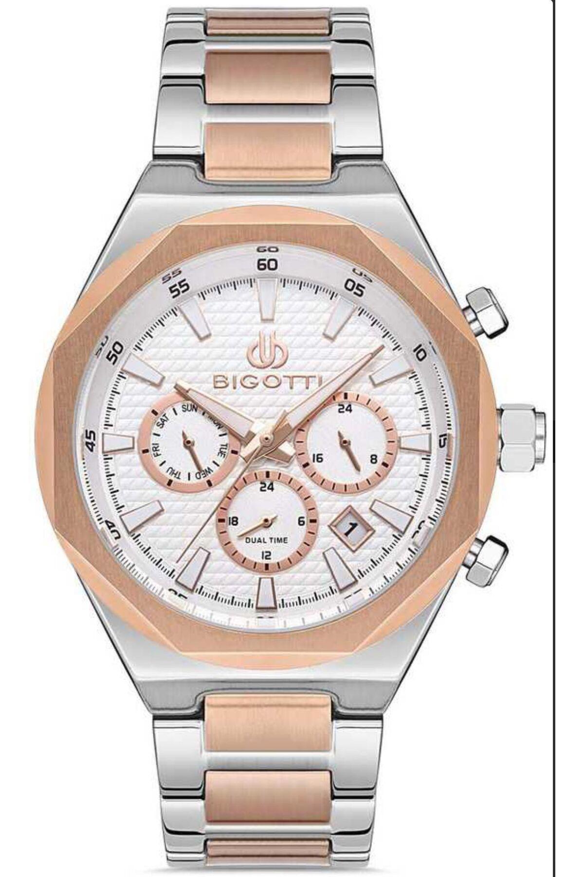 Bigotti BG.1.10216.3 Takvimli 44 mm Gri-Rose Gold Metal Kordon Analog Erkek Kol Saati