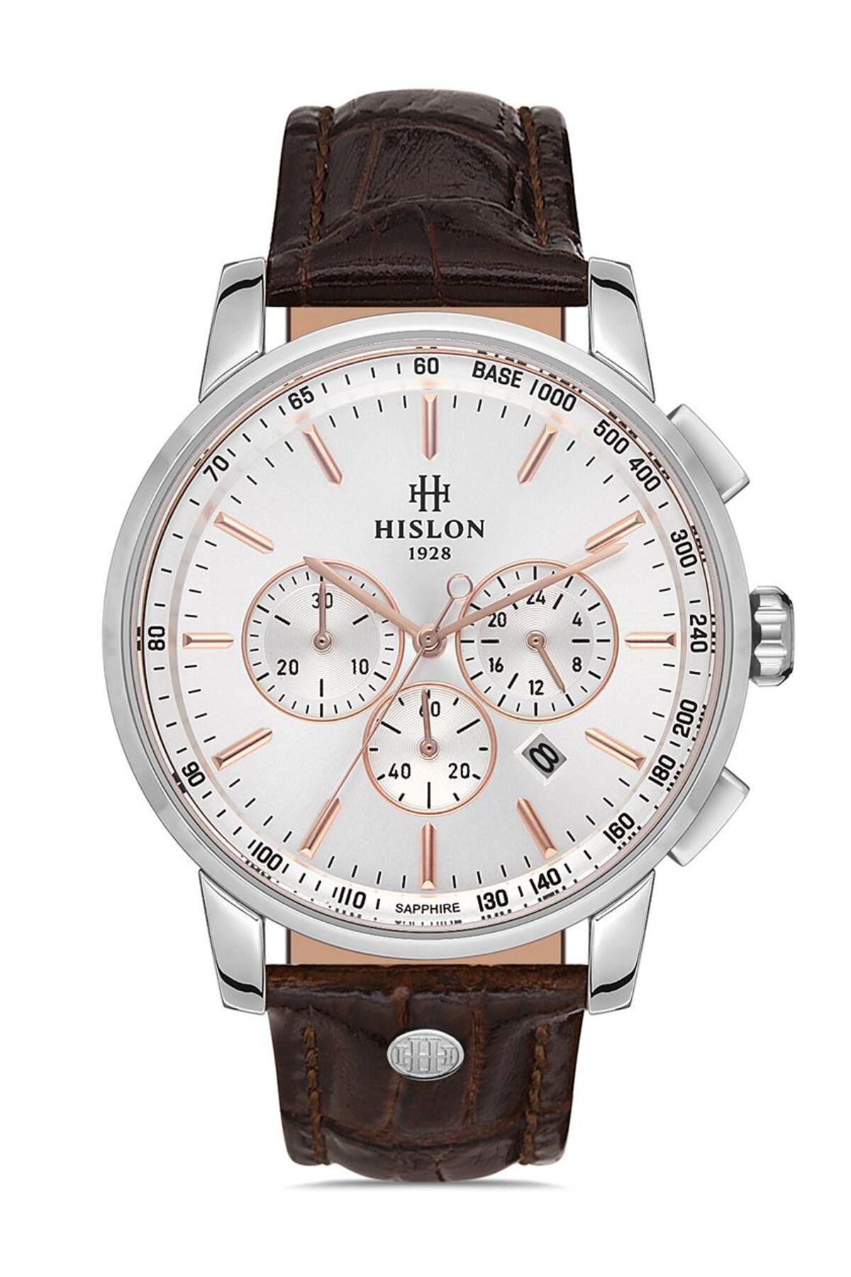 Hislon MS103T-02KR Pusulalı Takvimli 44 mm Kahverengi Deri Kordon Analog Erkek Kol Saati