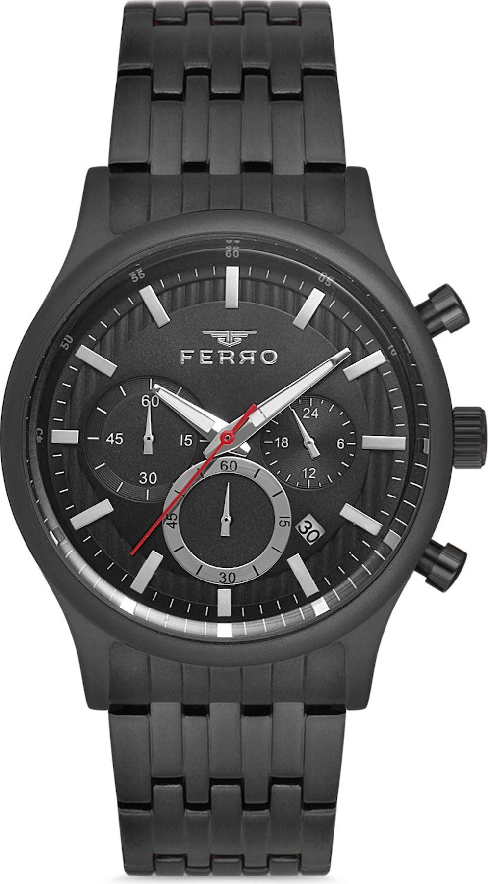 Ferro FM40089A-03 Takvimli Siyah Çelik Kordon Analog Erkek Kol Saati