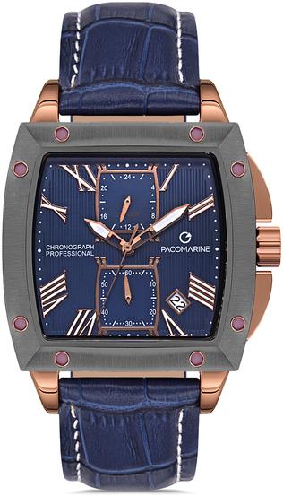 Pacomarine PM.21011.04 Takvimli 42 mm Lacivert Deri Kordon Analog Erkek Kol Saati