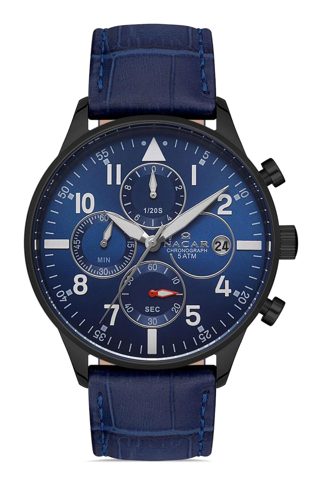 Nacar 34290750BLL3 Takvimli 44 mm Lacivert Çelik Kordon Analog Kol Saati