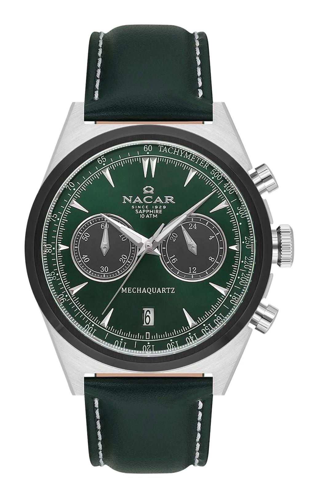 Nacar 38299021ANL6 Takvimli 44 mm Yeşil Çelik Kordon Analog Kol Saati