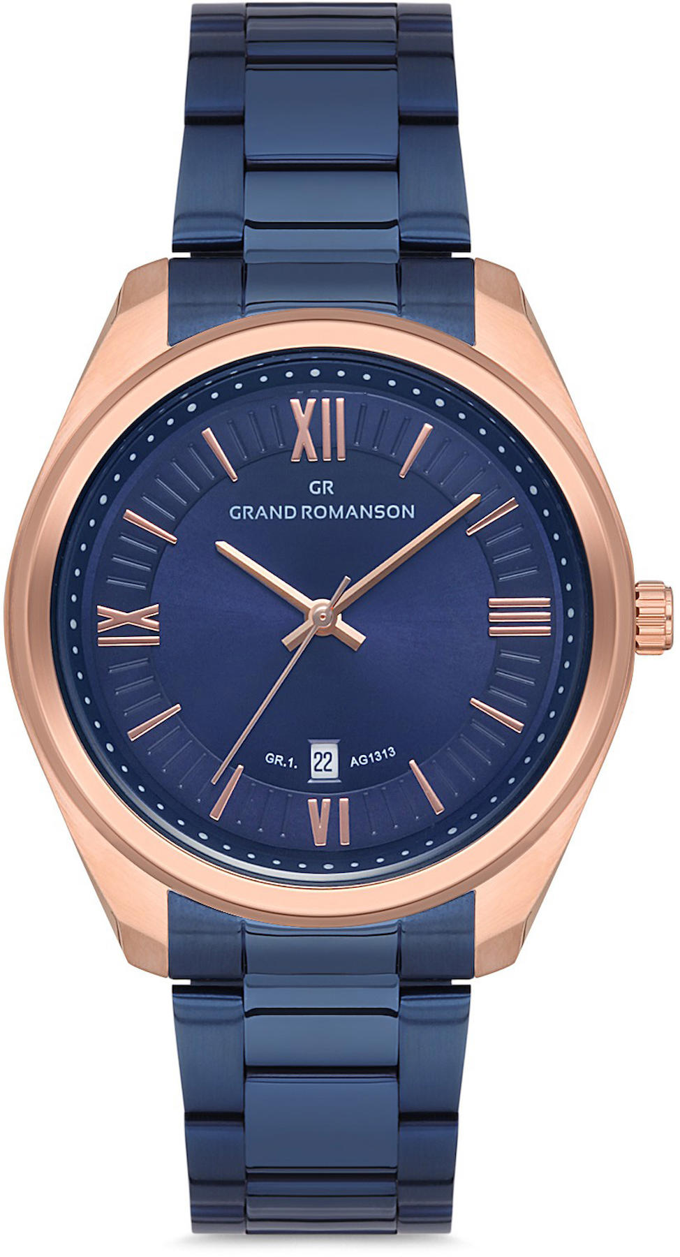 Romanson GR.1.AG1313.15 Takvimli 42 mm Lacivert Çelik Kordon Analog Kol Saati