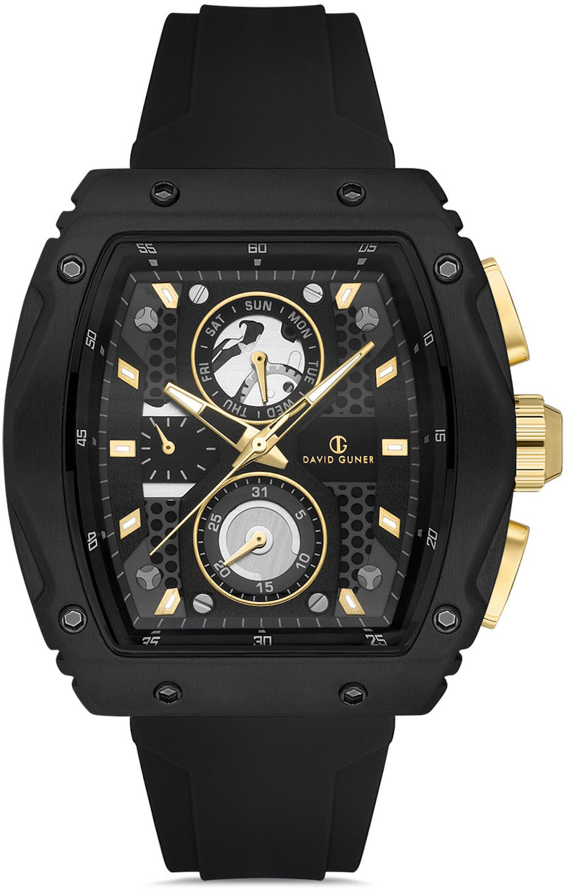 David Guner DG-8487GD-G2 Takvimli 42 mm Siyah Silikon Kordon Analog Kol Saati