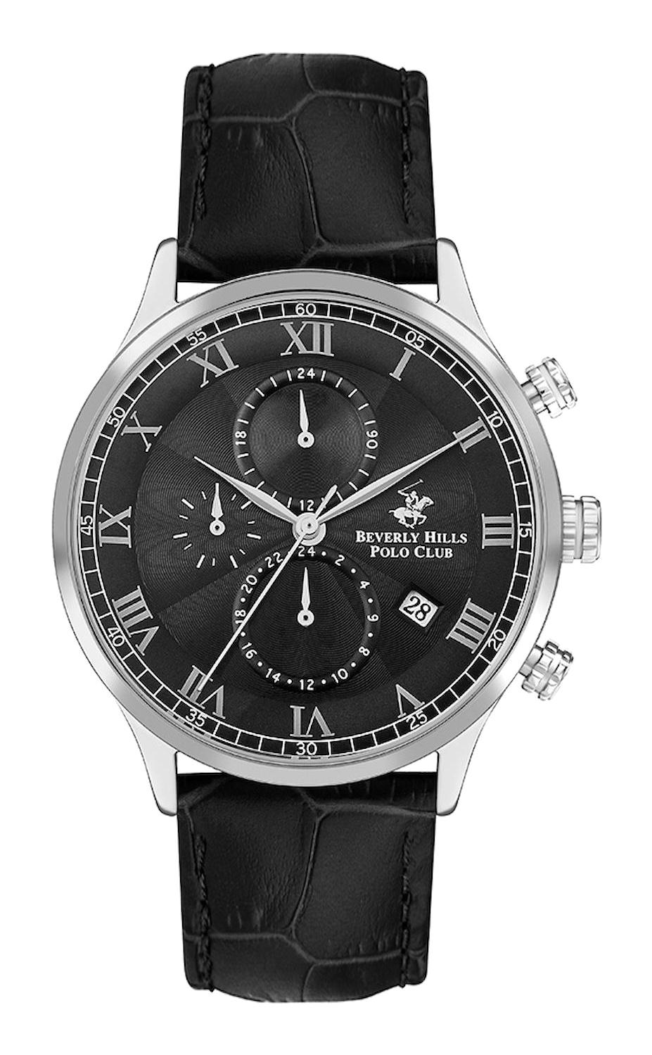 Beverly Hills Polo Club BP3371X351 Takvimli 44 mm Siyah Deri Kordon Analog Erkek Kol Saati