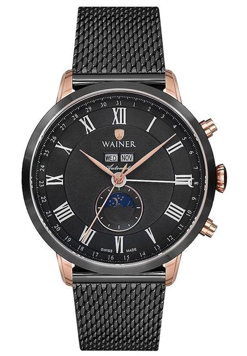 Wainer WA.25045-A Pusulalı Takvimli 45 mm Siyah Çelik Kordon Analog Kol Saati