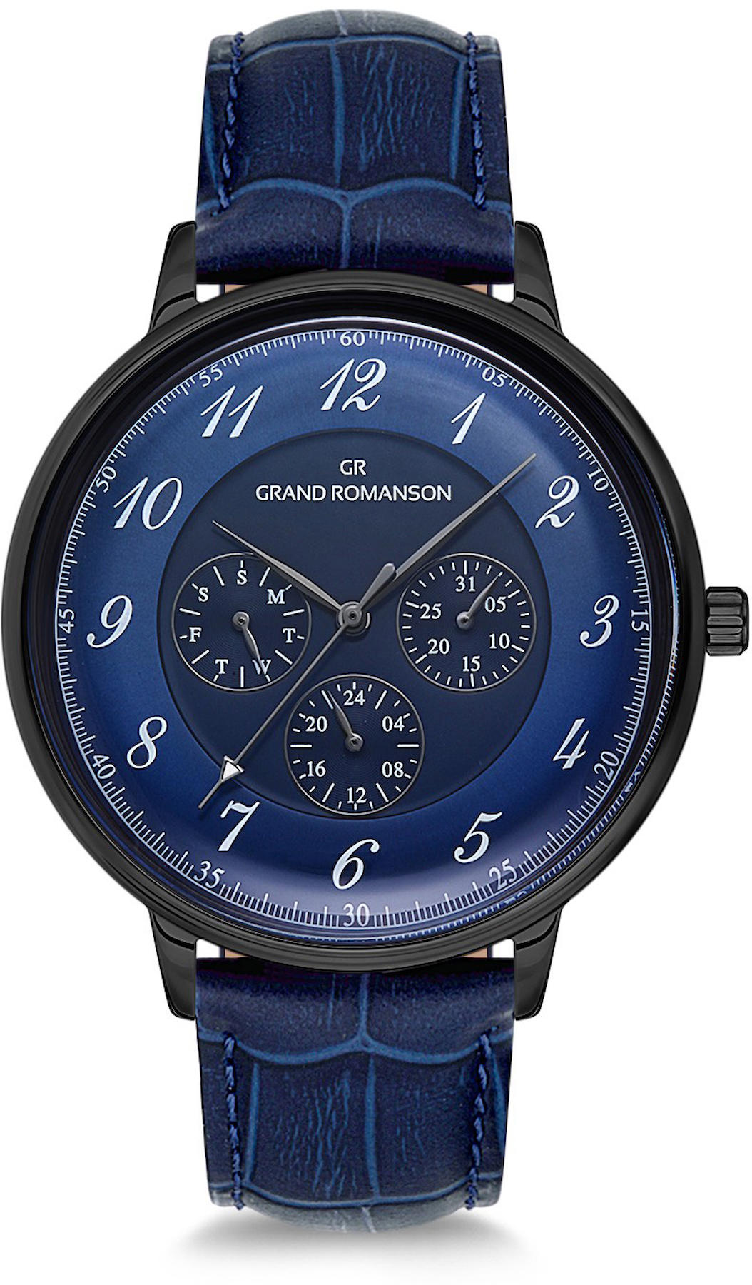 Romanson GR.1.AG1194.05 Takvimli 42 mm Lacivert Deri Kordon Analog Kol Saati