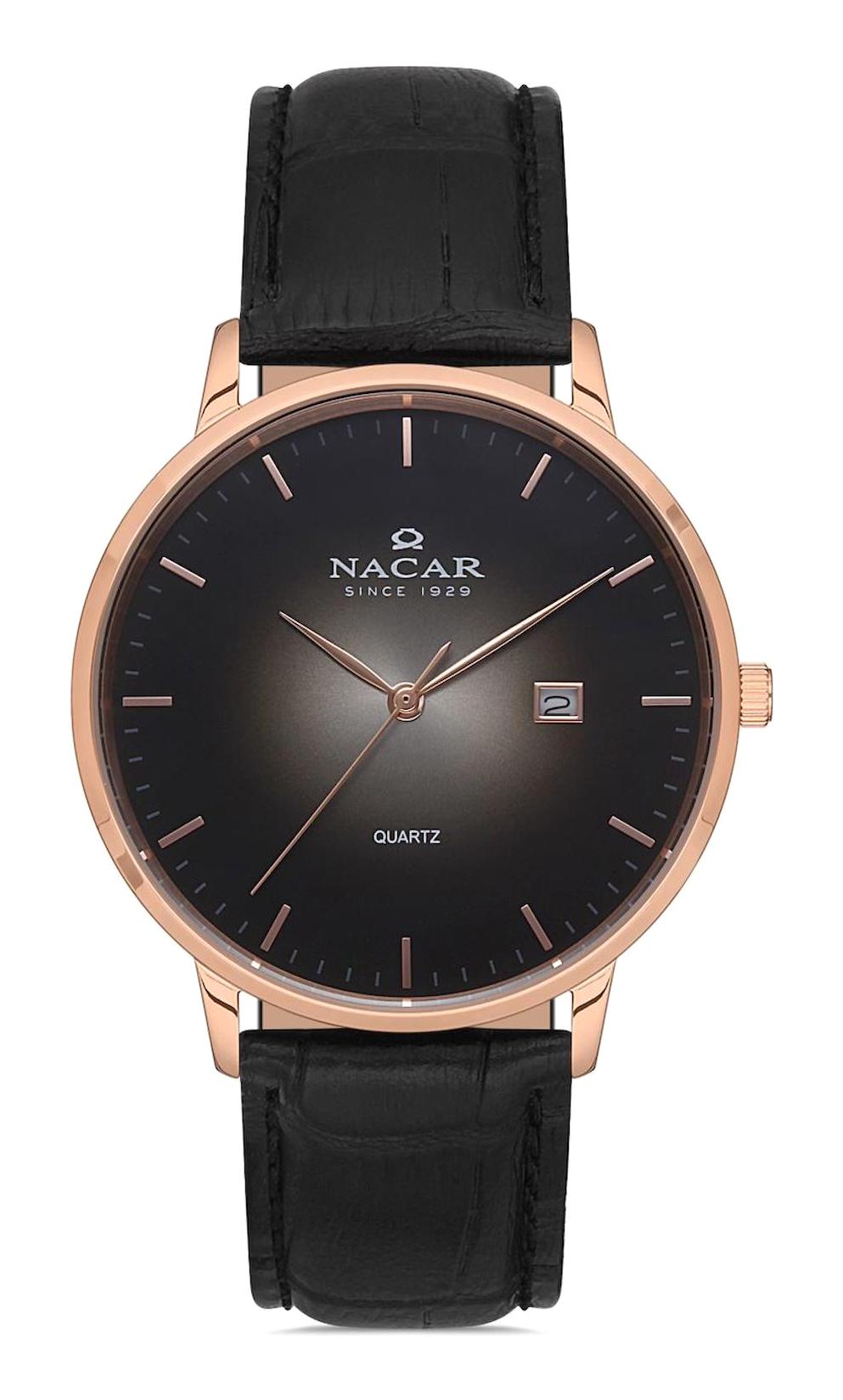 Nacar 35290037RBL1 Takvimli 44 mm Siyah Çelik Kordon Analog Kol Saati