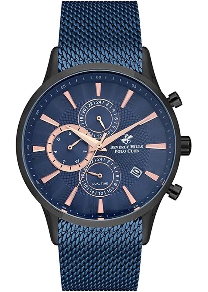 Beverly Hills Polo Club BP3002X690 Takvimli 42 mm Lacivert Çelik-Hasır Kordon Analog Kol Saati